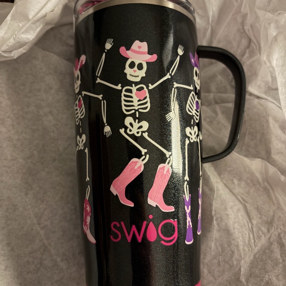 Swig Black stainless steel travel mug with Skeleton Cowboy Design